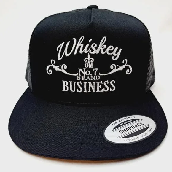 Classic Retro Vintage Style Whiskey Business Flat Bill Trucker Mesh Snapback Cap - Picture 2 of 5